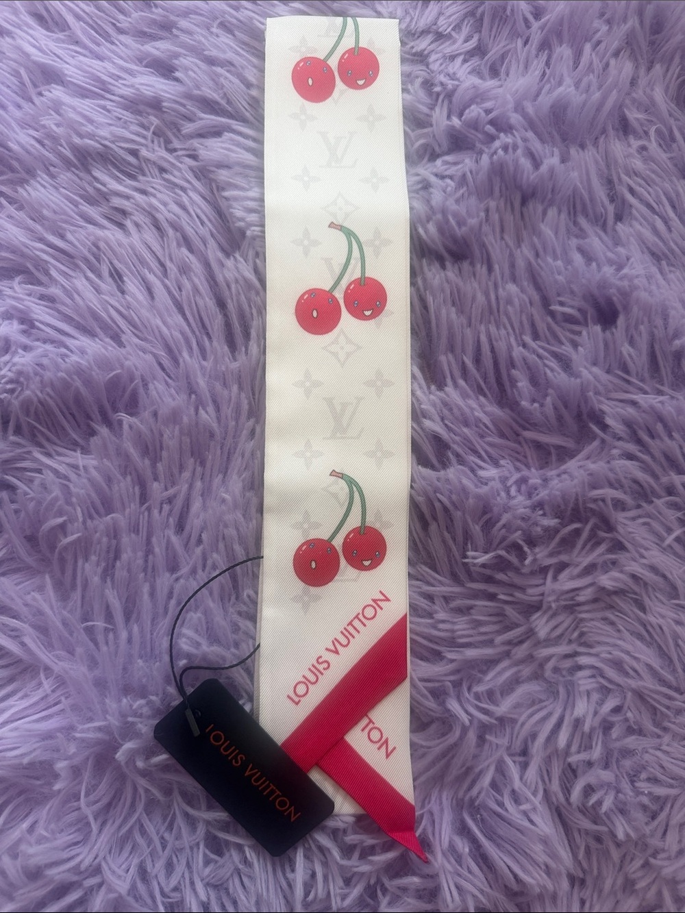 Inspired White & Cherries Twilly/Scarf
